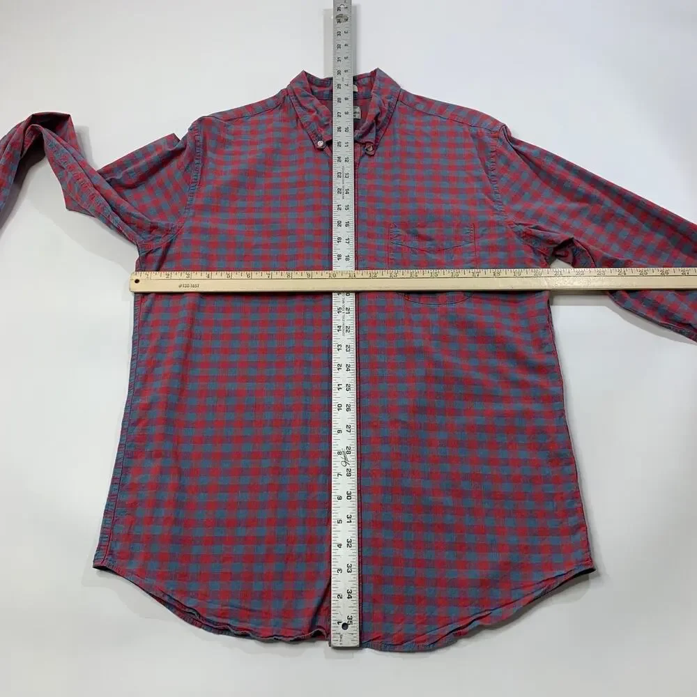 J Crew Shirt Mens M Medium Red Blue Secret Wash Classic Stretch Gingham Check